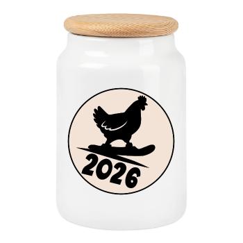 Snowboarding 2026 Chicken - Cookie Jar with Wooden Lid - white - Front