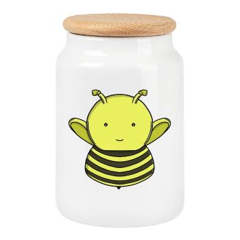 Niedliches Hummel-Kawaii-Honigbienen-Zeichentrick-Insekt - Keksdose mit Holzdeckel - Weiß - Vorne