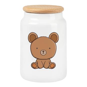 Süßer Teddybär niedlicher Kawaii brauner Tier-Carto - Keksdose mit Holzdeckel - Weiß - Vorne