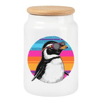 Lunettes Penguin Neon Rétro - Boîte à biscuits avec couvercle en bois - blanc - Devant