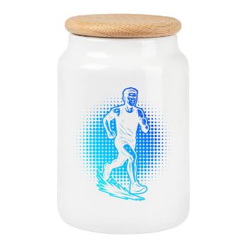 Simple Running idea for races - Cookie Jar with Wooden Lid - white - Front