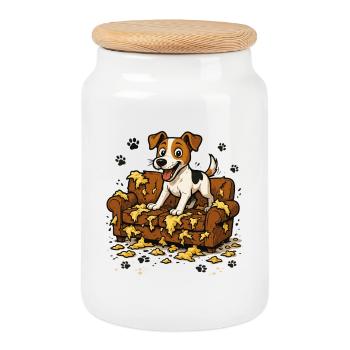 Jack Russell Terrier Funny Dog Tracks Gift - Cookie Jar with Wooden Lid - white - Front