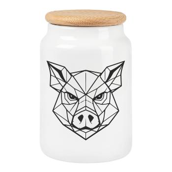 Geometrische Schweine-Kopfzeilen-Kunst - Keksdose mit Holzdeckel - Weiß - Vorne