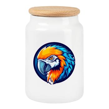Tropical Parrot Esports Maskottchen-Logo - Keksdose mit Holzdeckel - Weiß - Vorne
