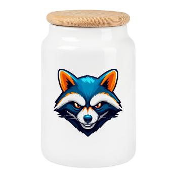 Fierce Raccoon Esports Maskottchen-Logo - Keksdose mit Holzdeckel - Weiß - Vorne