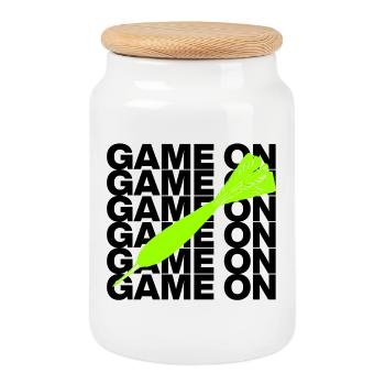 Game On: Dart Attack! ONEHUNDRETEIGHTY, Pfeil grün - Keksdose mit Holzdeckel - Weiß - Vorne