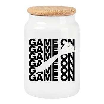 Game On: Dart Attack! ONEHUNDRETEIGHTY, Pfeil weiß - Keksdose mit Holzdeckel - Weiß - Vorne