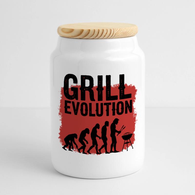 Grill Evolution Funny Grill Master Saying Cookie Jar with Wooden Lid
