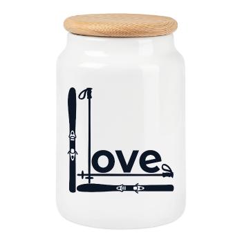 Winter Love Ski - Cookie Jar with Wooden Lid - white - Front