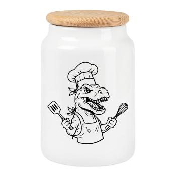 T-rex Cook - Cookie Jar with Wooden Lid - white - Front
