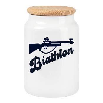 Winter Sport Biathlon - Keksdose mit Holzdeckel - Weiß - Vorne