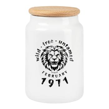 Wild, free & untamed since 02/1971 - Cookie Jar with Wooden Lid - white - Front