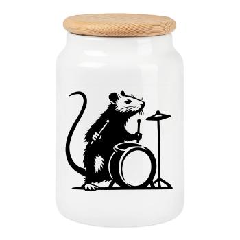 Rat à la batterie - Boîte à biscuits avec couvercle en bois - blanc - Devant