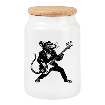 Bassrat in a suit - Cookie Jar with Wooden Lid - white - Front