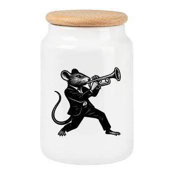 Jazzrat trumpeter in suit - Cookie Jar with Wooden Lid - white - Front