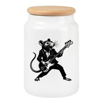 Rat with bass in a suit - Cookie Jar with Wooden Lid - white - Front