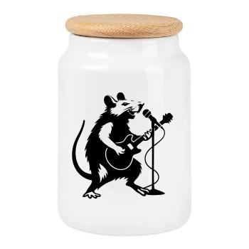 Ratterrockstar mit Gitarre - Keksdose mit Holzdeckel - Weiß - Vorne