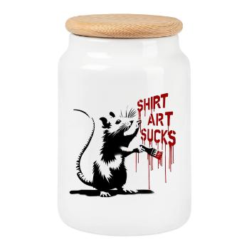 Rat graffiti avec un pinceau « L’art du t-shirt craint » - Boîte à biscuits avec couvercle en bois - blanc - Devant