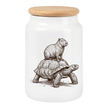 Drôle d’amateur de tortues géantes capybara - Boîte à biscuits avec couvercle en bois - blanc - Devant