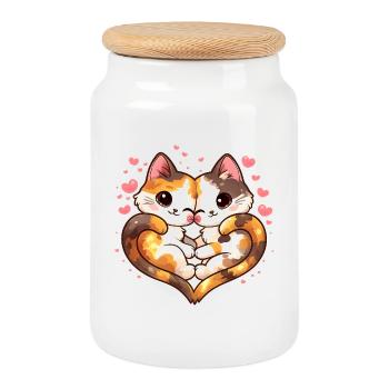 Kuschelnde Kawaii Katzen mit Herz – Cute Cats - Keksdose mit Holzdeckel - Weiß - Vorne