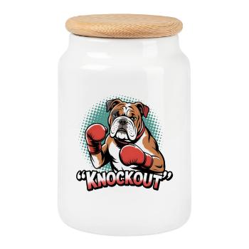 Knockout Boxer-Hund | Für echte Kämpfer! - Keksdose mit Holzdeckel - Weiß - Vorne
