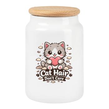 Cat Hair Don’t Care Motiv - Keksdose mit Holzdeckel - Weiß - Vorne