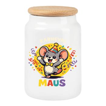 Süße Karneval Maus Damen Fasching Lustig - Keksdose mit Holzdeckel - Weiß - Vorne