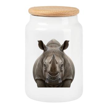 Rhino Portrait Wildlife Nature Design - Cookie Jar with Wooden Lid - white - Front