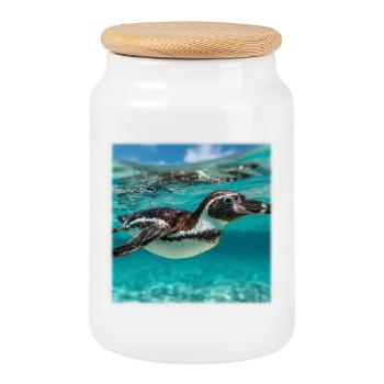 Penguin Marine Turquoise Marine Nature Design - Boîte à biscuits avec couvercle en bois - blanc - Devant