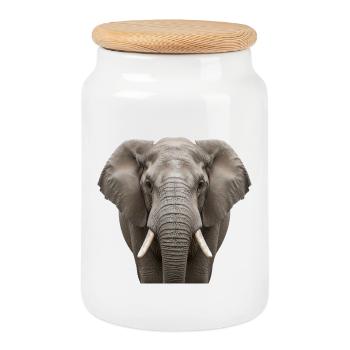 Portrait d’éléphant : Majestueux design de faune sauvage - Boîte à biscuits avec couvercle en bois - blanc - Devant