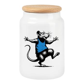 Tanzende Ratte Blau - Keksdose mit Holzdeckel - Weiß - Vorne