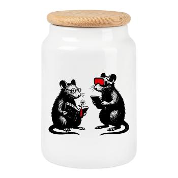 Les rats de bibliothèque dans la VR de dialogue technologique - Boîte à biscuits avec couvercle en bois - blanc - Devant