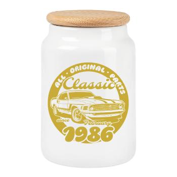 40th Birthday - Classic Musclecar 02/1986 - Cookie Jar with Wooden Lid - white - Front