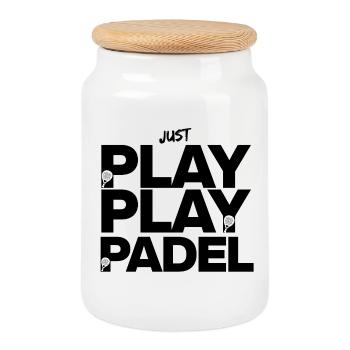 Just Play Padel – Court Fire! Smash it! - Cookie Jar with Wooden Lid - white - Front