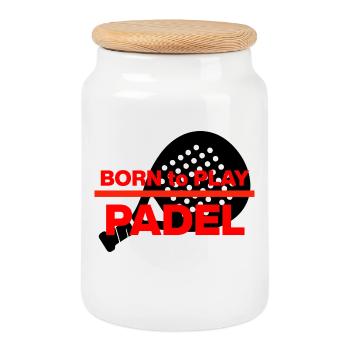 Born to Padel, Racket Born! Smash it - Cookie Jar with Wooden Lid - white - Front