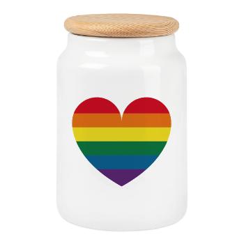 Rainbow heart - Cookie Jar with Wooden Lid - white - Front