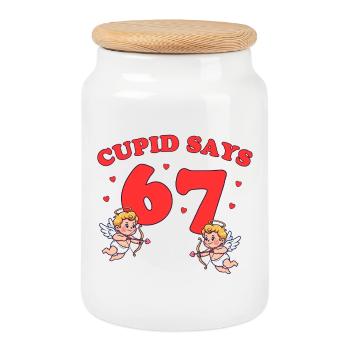 Cupid Says 67 – loving Cupid design - Cookie Jar with Wooden Lid - white - Front
