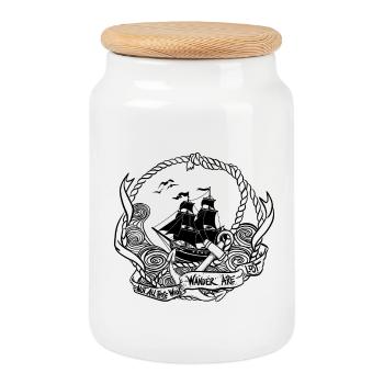 Pirate ship in a rope circle - Cookie Jar with Wooden Lid - white - Front