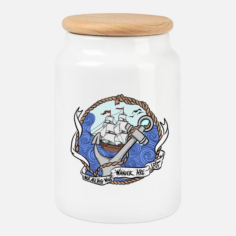 Captain's anchor on stormy seas - Cookie Jar with Wooden Lid - white