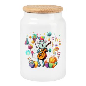 Party goat with guitar groove - Cookie Jar with Wooden Lid - white - Front