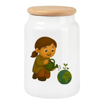 Petit écologiste qui verse le globe - Boîte à biscuits avec couvercle en bois - blanc - Devant