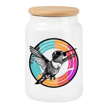Colibri avec des lunettes de soleil - Boîte à biscuits avec couvercle en bois - blanc - Devant