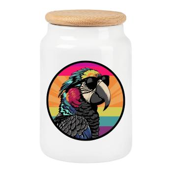 Perroquet avec des lunettes de soleil - Boîte à biscuits avec couvercle en bois - blanc - Devant