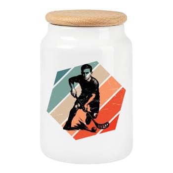 Klassisches Floorball Motiv - Keksdose mit Holzdeckel - Weiß - Vorne