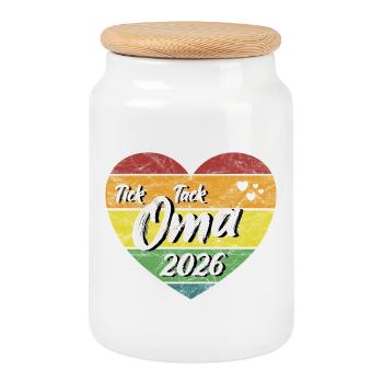 Tick Tock Grandma 2026 Great-Grandma-to-be Grandma 2026 retro - Cookie Jar with Wooden Lid - white - Front