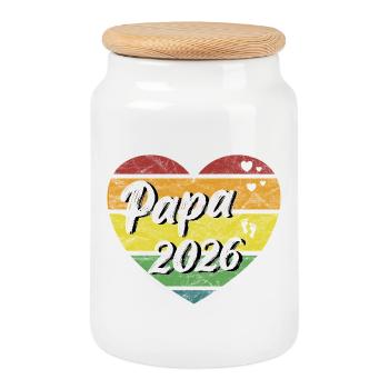 Papa 2026 Papa 2026 Futur papa vintage rétro - Boîte à biscuits avec couvercle en bois - blanc - Devant