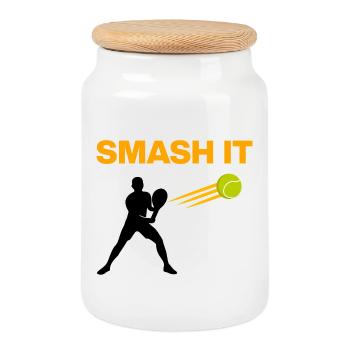 Smash It, Padel Power! Padel Sport - Cookie Jar with Wooden Lid - white - Front