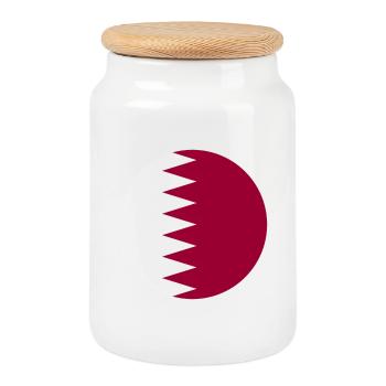 Qatar round flag - Cookie Jar with Wooden Lid - white - Front