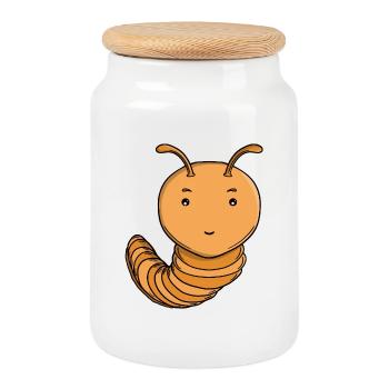 Cute Purple Centipede Happy Kawaii Caterpillar - Cookie Jar with Wooden Lid - white - Front