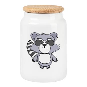 Süßer Waschbär Kawaii Müllpanda Cartoon-Tier - Keksdose mit Holzdeckel - Weiß - Vorne
